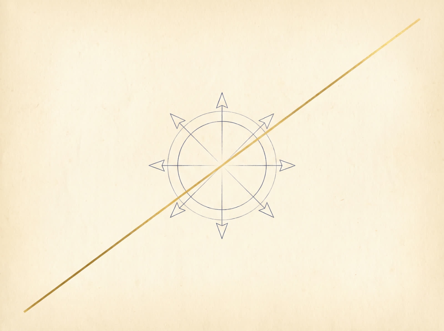 Abstract illustration of a single ascending line crossing a compass motif, symbolizing steady direction and growth